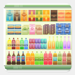 Supermarkt-Regalprodukte Snacks Quadratischer Aufkleber