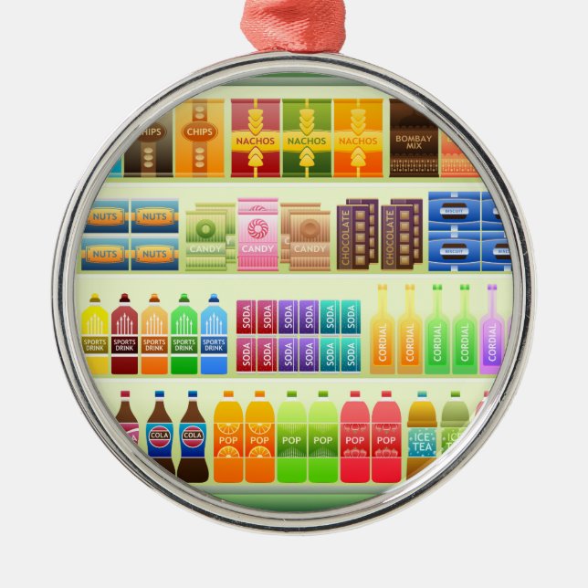 Supermarkt-Regalprodukte Snacks Silbernes Ornament (Vorne)
