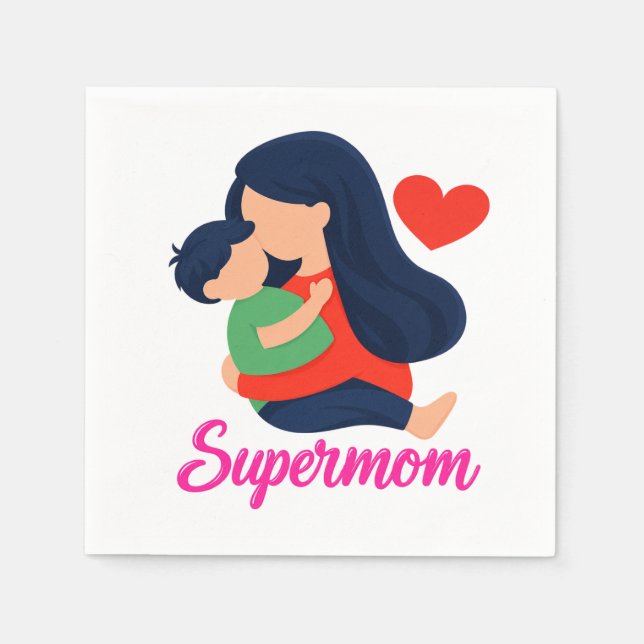 Supermom Süße Mutter und Kind Papier Serviette (Vorderseite)