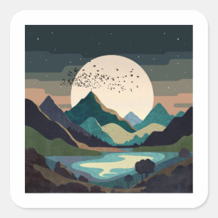 Supermond am See Quadratischer Aufkleber
