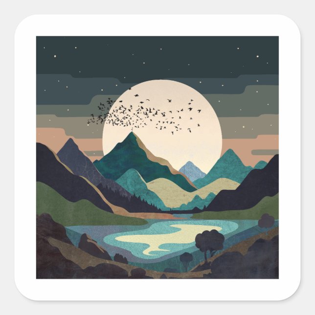 Supermond am See Quadratischer Aufkleber (Vorderseite)