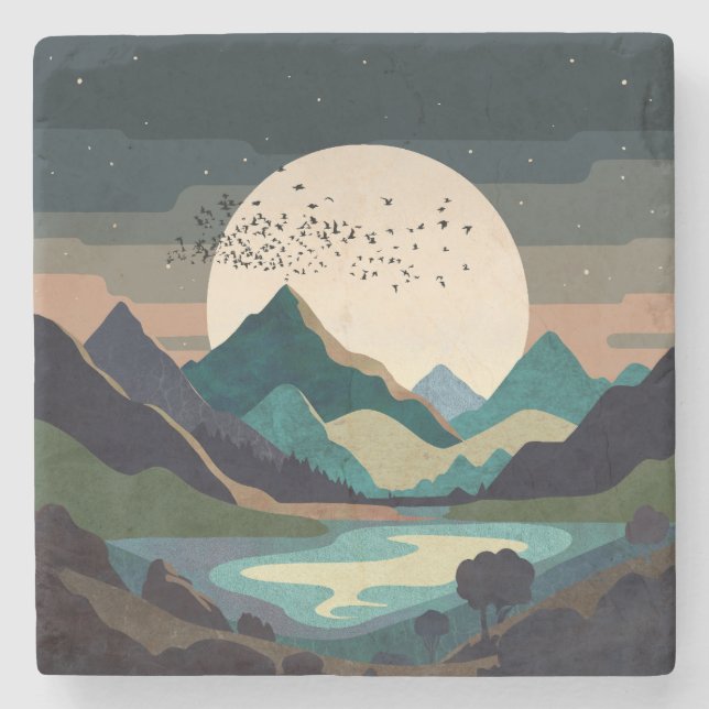 Supermond am See Steinuntersetzer (Vorderseite)