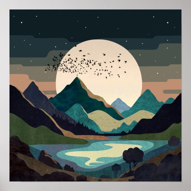 Supermond Über Dem See Poster (Vorne)