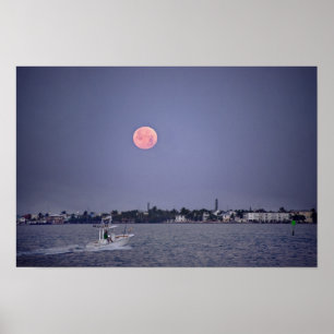 Supermoon Moonset über Marathon, Florida Poster