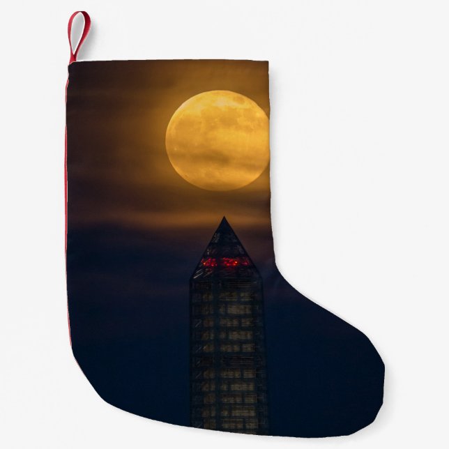Supermoon über Washington Monument Kleiner Weihnachtsstrumpf (Vorderseite)