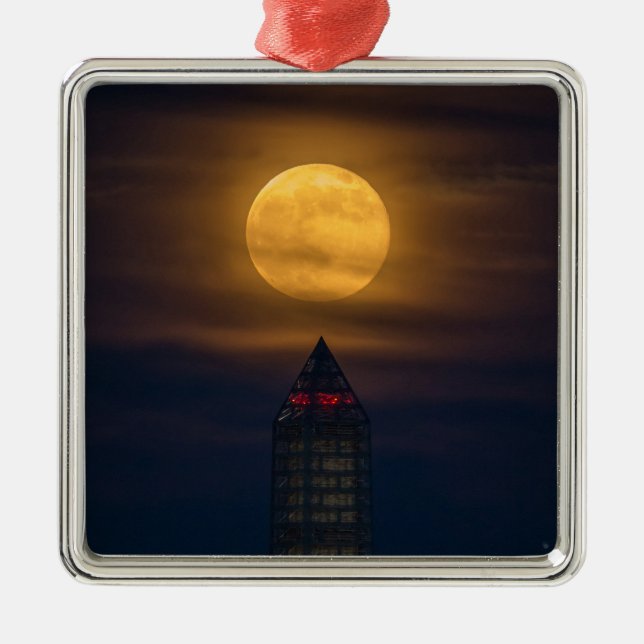 Supermoon über Washington Monument Silbernes Ornament (Vorne)