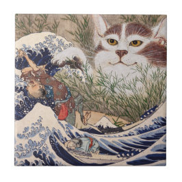 Supernatural Cat at the Great Wave Fliese