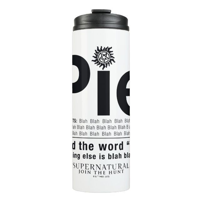 Supernatürliches "Pie"-Zitat Thermosbecher (Vorderseite)