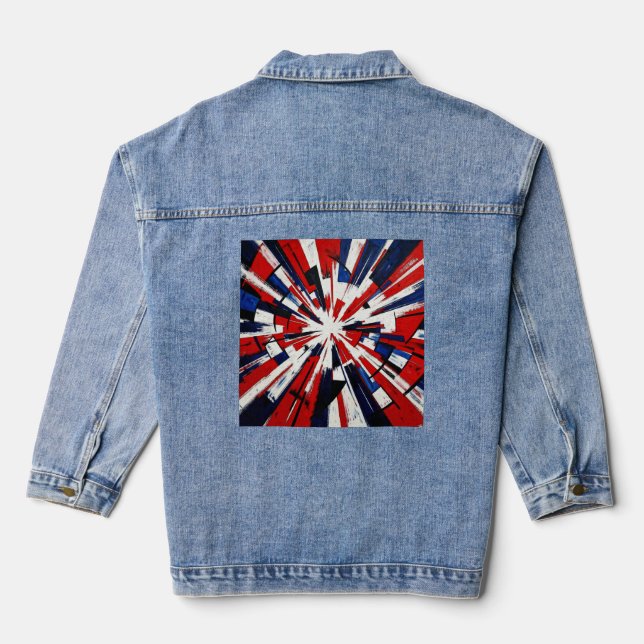Supernova Pop – Abstrakte geometrische Explosion Jeansjacke (Rückseite)