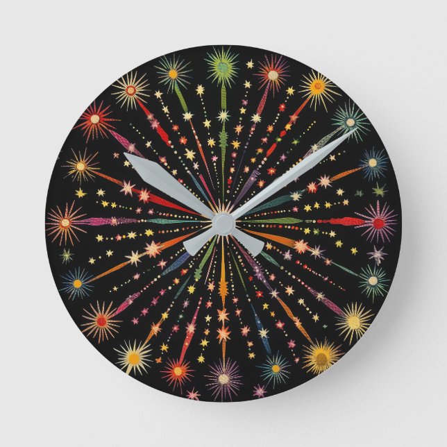 Supernova - Regenbogenstars Galaxy Black Retro Boh Runde Wanduhr (Vorderseite)