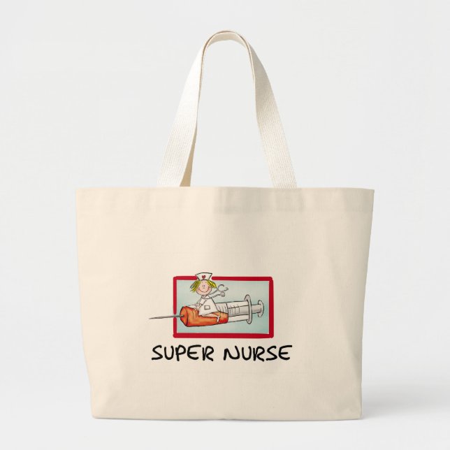 supernurse - humorvolle Cartoon-Krankenschwester Jumbo Stoffbeutel (Vorne)