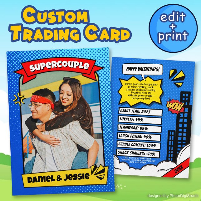 Superpaar Custom Couple Valentines Trading Card Telefonnummerkarte (Supercouple Comic Card, Custom Couple Trading Card, Valentines Gift)