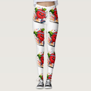 Superroter Apfel Lauf Cartoon Fitness-Maskottchen Leggings