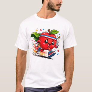 Superroter Apfel Lauf Cartoon Fitness Maskottchen T-Shirt