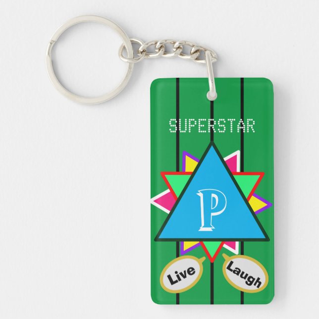 Superstar Cartoon Liebe Monogram Blue Green Schlüsselanhänger (Vorderseite)