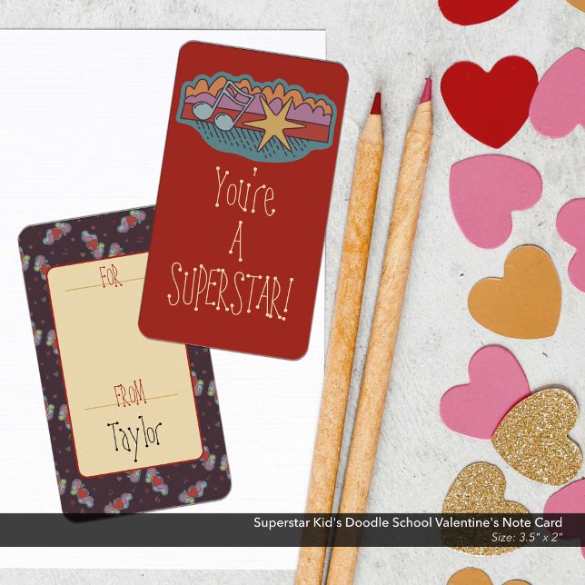 Superstar Kid's Doodle School Valentine Mitteilungskarte (You're a Superstar! Doodle Art Kid's School/Classroom Valentine's Day Card)