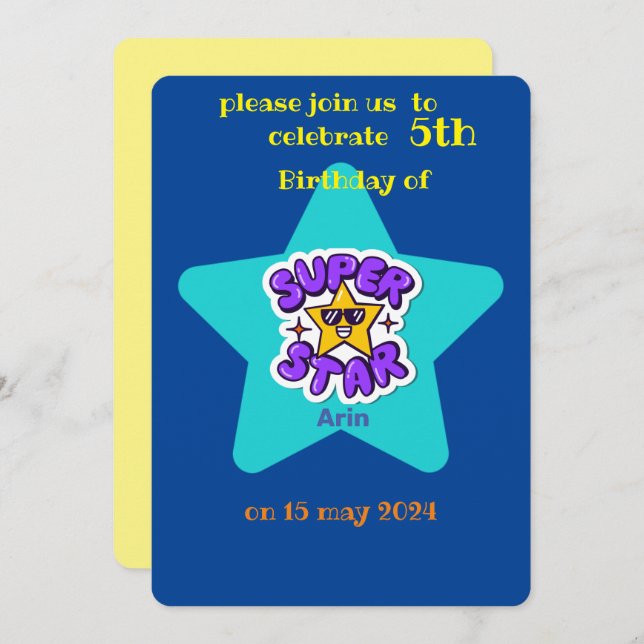 Superstar-Kindergeburtstag Einladung (Vorne/Hinten)