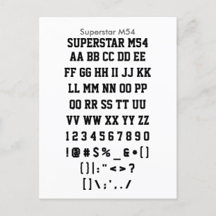 Superstar M54 - Zazzle Schriftart - Musterblatt Postkarte