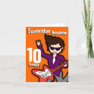 Superstar Nephew 10. Geburtstag orange rote Jungen Karte