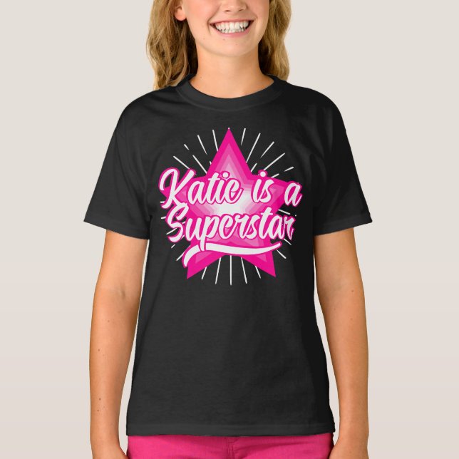 Superstar Pink White Star Girls Text T-Shirt (Vorderseite)