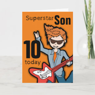 Superstar Son 10th birthday orange boy card Karte
