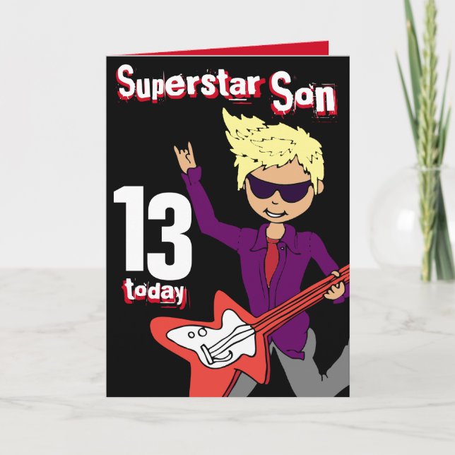 Superstar Son 13. Geburtstag rote blonde Haarkarte Karte (Vorderseite)
