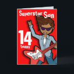 Superstar Son 14. Geburtstagskarte Karte<br><div class="desc">Auf dieser Karte steht: "Superstar 14 heute. Innen: "Happy Birthday". Oder passen Sie Ihre eigenen Worte an. Spielkarte,  die ausschließlich von Sarah Trett entworfen wurde.</div>