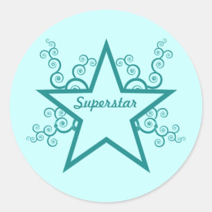 Superstar Wirbel Sticker, Aquamarin Runder Aufkleber