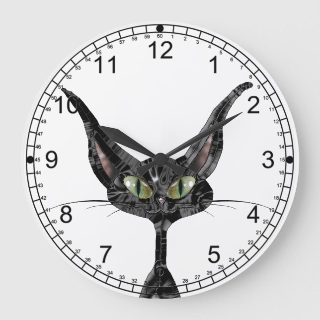 Superstitive Schwarze Katze Große Wanduhr (Vorderseite)