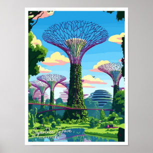Supertree Grove Singapur Kunst Reise Illustration Poster