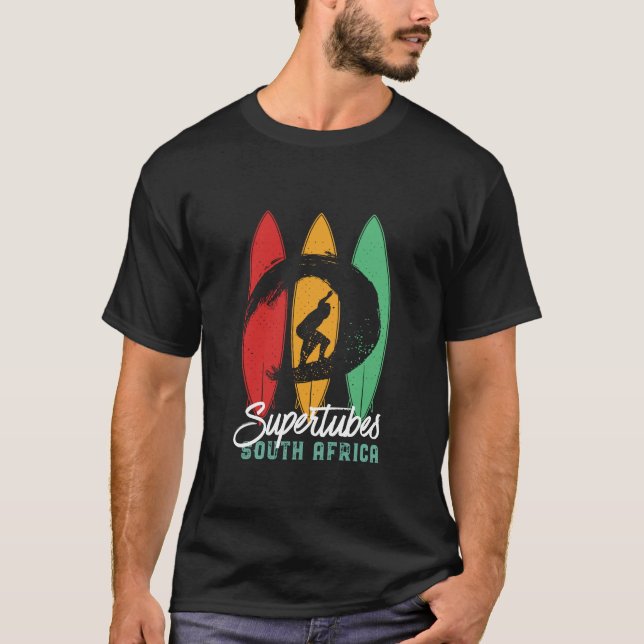 Supertubes South Africa Beach Retro Surfing T-Shirt (Vorderseite)