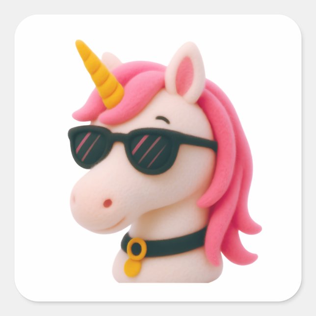 superweiches Einhorn-Plüschstyle Quadratischer Aufkleber (Vorderseite)
