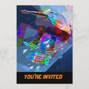 Superzeichenstift farbiger SilhouetteSkateboarder Einladung