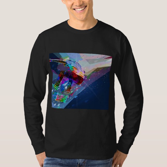 Superzeichenstift farbiger SilhouetteSkateboarder T-Shirt (Vorderseite)