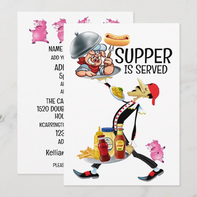 SUPPER WIRD SERVIERT EINLADUNG (Vorne/Hinten)