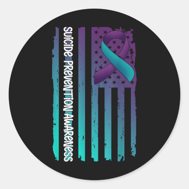 Support American Flag Ribbon Suicide Awareness For Runder Aufkleber (Vorderseite)