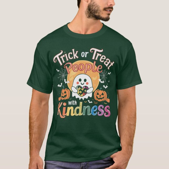 Support Autism Halloween Spooky Autistic Trick Or  T-Shirt (Vorderseite)