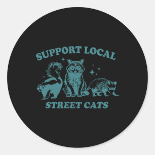 Support-Cat auf der Straße Funny Vintag Raccoon Op Runder Aufkleber