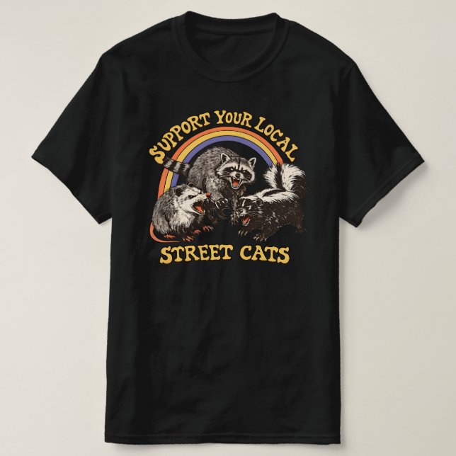 Support local street cats -Raccoon and Opossum Art T-Shirt (Design vorne)