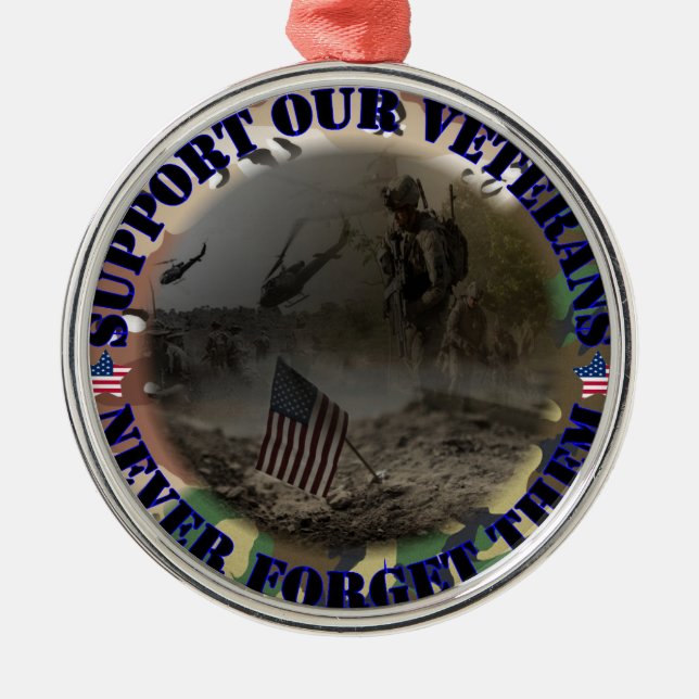 Support our Veterans ... USA Silbernes Ornament (Vorne)