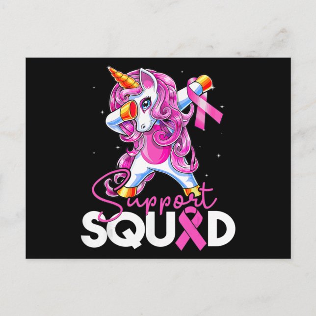 Support Squad Breast Cancer Awareness Pink Unicorn Postkarte (Vorderseite)