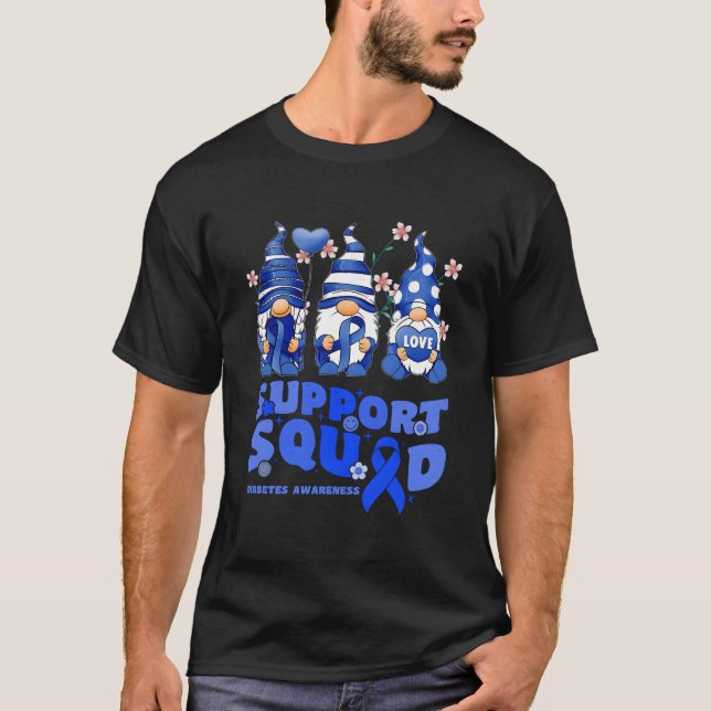 Support Squad Diabetes Awareness Gnome Blue Ribbon T-Shirt (Vorderseite)