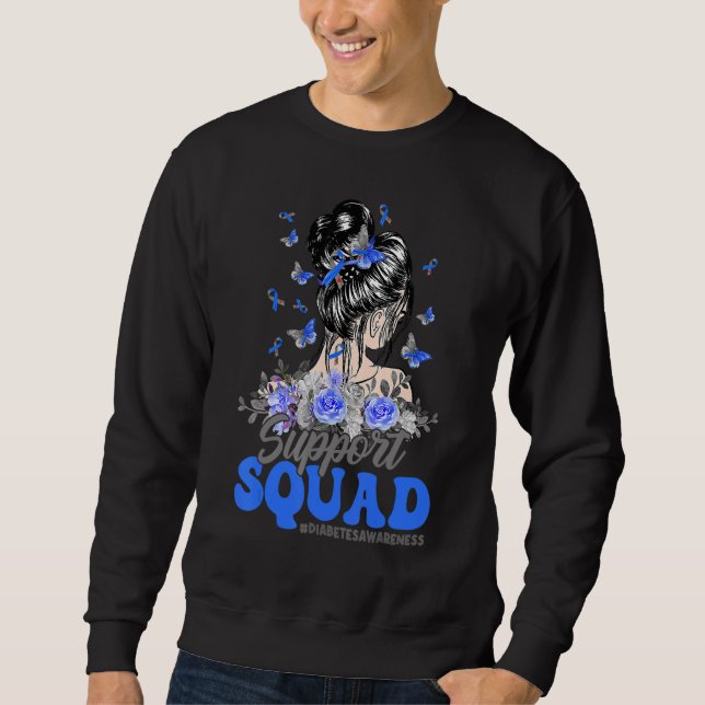 Support Squad Messy Bun Butterfly Diabetes Awarene Sweatshirt (Vorderseite)