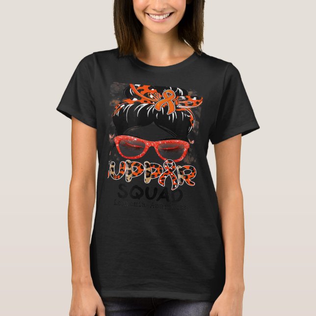 Support Squad Messy Bun Butterfly Orange Ribbon Le T-Shirt (Vorderseite)