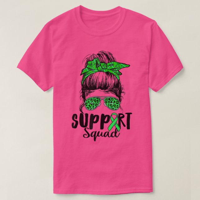 Support Squad Messy Bun Green Mental Health Awaren T-Shirt (Design vorne)