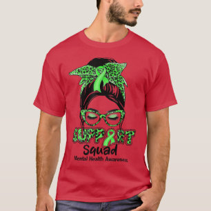 Support Squad Messy Bun Green Ribbon Mental Health T-Shirt