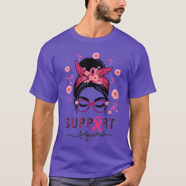 Support Squad Messy Bun Pink Warrior Awareness 2 T-Shirt (Vorderseite)