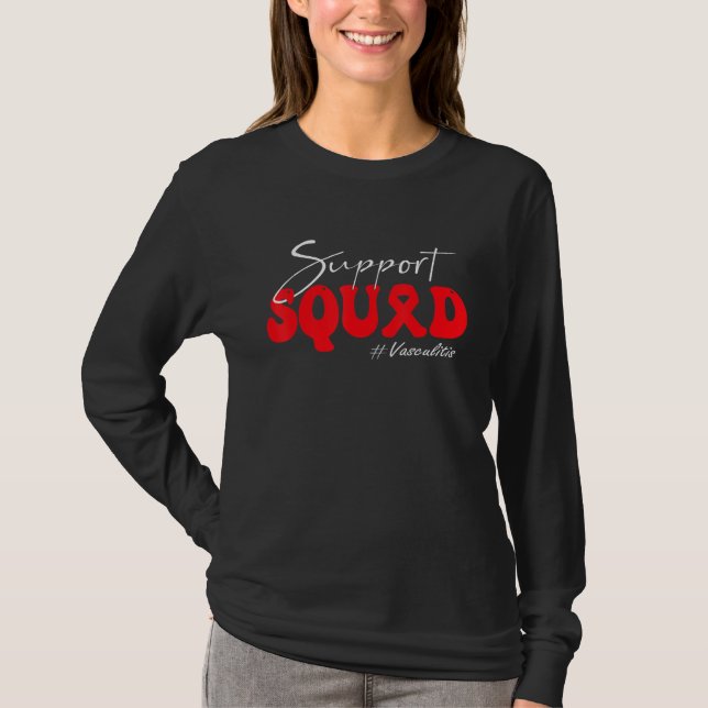 Support Squad Vasculitis Awareness Red Ribbon T-Shirt (Vorderseite)