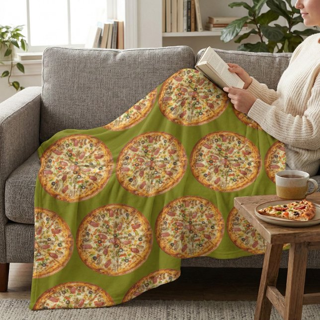 Supreme-Pizza-Party: Lustiges grünes Foodie-Partya Fleecedecke (Von Creator hochgeladen)