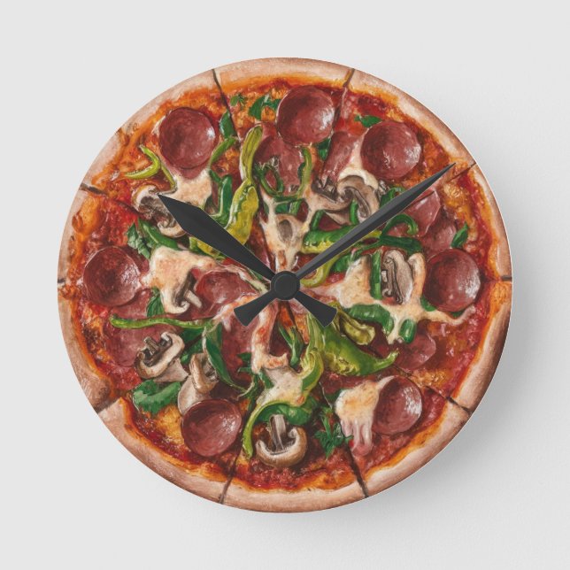 Supreme Pizza Runde Wanduhr (Vorderseite)